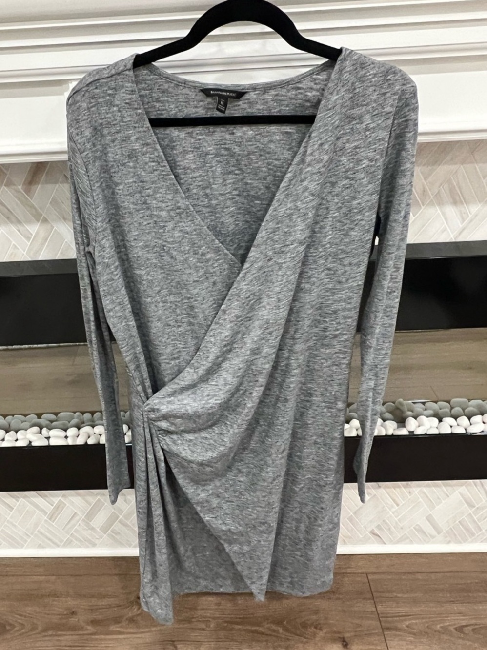 Banana Republic Heather Gray Faux Wrap Long Sleeve Midi Dress Size XL